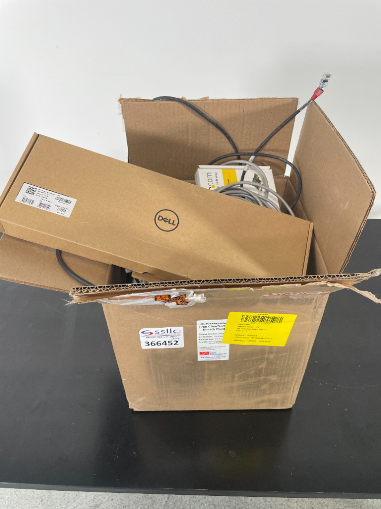 Image of Box of misc. cods w/ keyboard